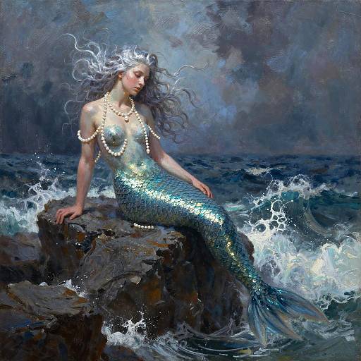Ethereal Sea Siren on Stormy Cliff