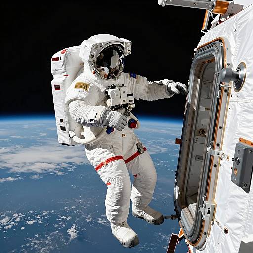 Astronaut Climbing Out of Space Station