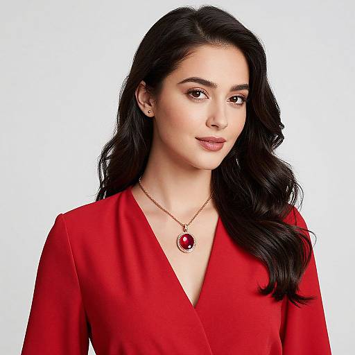 Elegant Woman with Red Blouse and Pendant