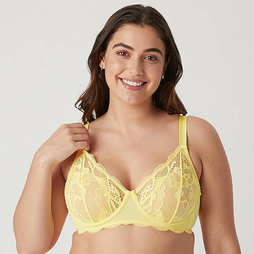 Smiling Woman in Yellow Lace Bra