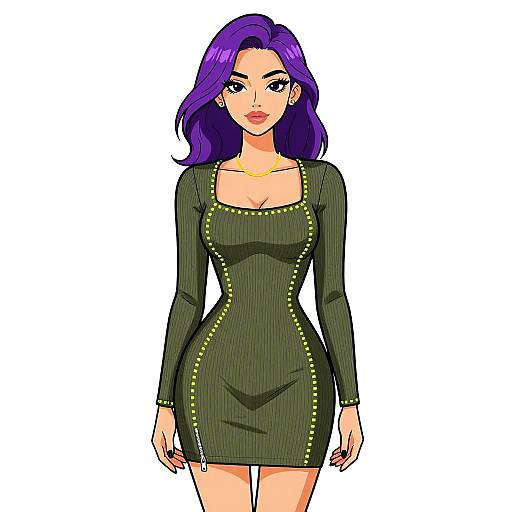 Stylish Urban Woman in Olive Green Dress