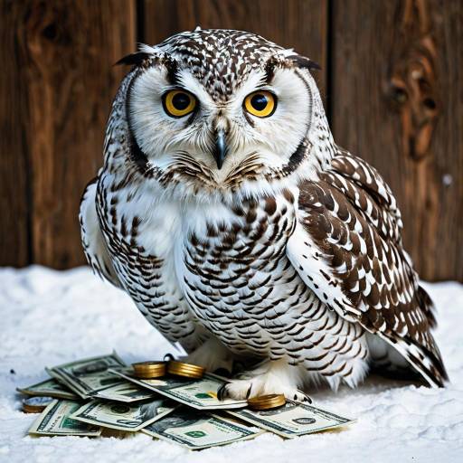 Snowy Owl Counting Money in Detail