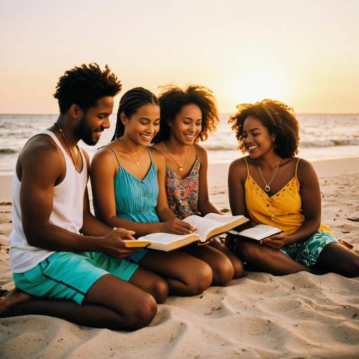Diverse Friends Studying the Bible at Sunset
