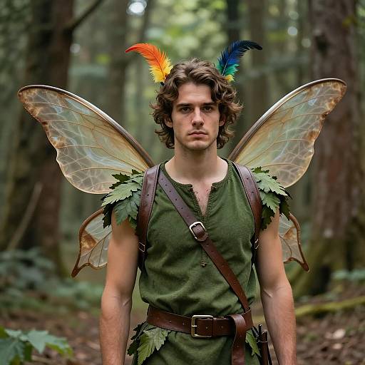 Young Man in Fairy Costume in Forest
