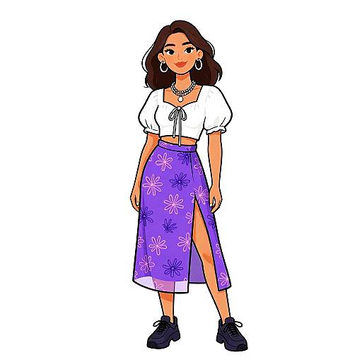 Smiling Boho Woman in Floral Skirt