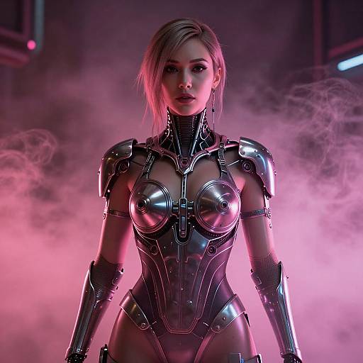 Cyberpunk Woman in Pink Fog