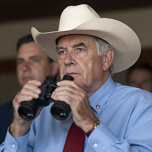 Focused Elderly Man in Cowboy Hat
