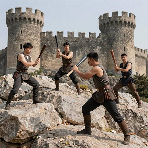 Four Men Ready for Castle Battle