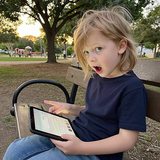 Curious Child Engrossed With Tablet