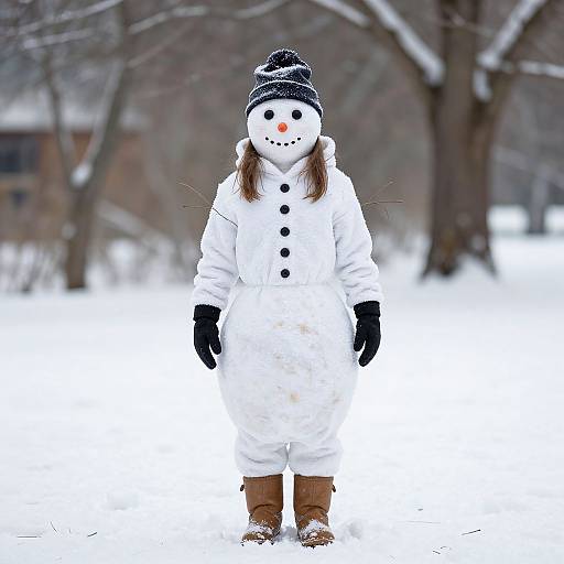 Woman in Snowman Costume Outdoors