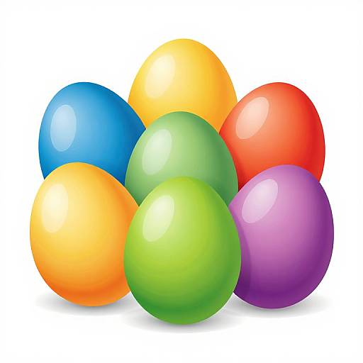 Photograph of six glossy, colorful balloons in orange, blue, yellow, green, red, and purple, clustered together on a white background.