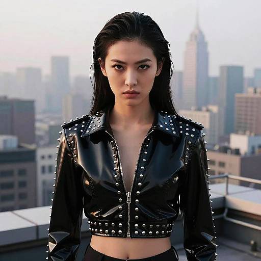 Fierce Woman on Rooftop at Dawn