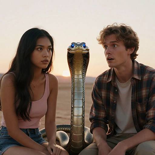 Surreal Desert Encounter with Robotic Snake