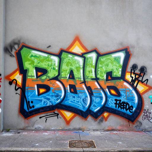 Bright graffiti on a gray concrete wall featuring bold, colorful letters 