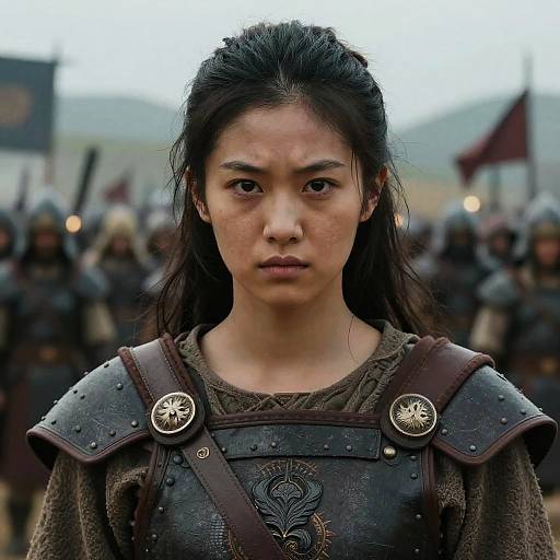 Fierce Warrior Portrait in Battlefield