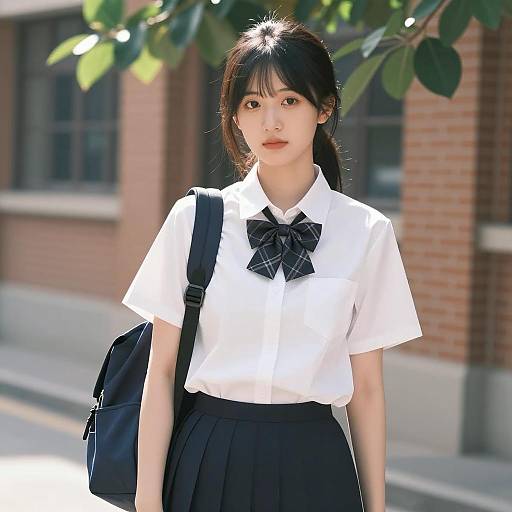 Student in White Shirt and Pleated Skirt Outdoors
