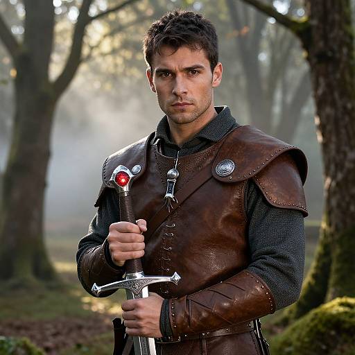 Medieval Warrior in Forest Light