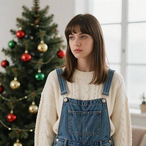 Thoughtful Woman by Christmas Tree