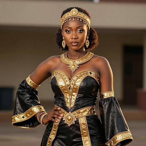 Woman in Detailed Karui Costume with Gold Accents