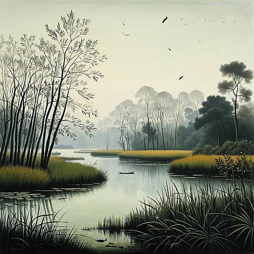 Foggy Marshlands in Rousseau Style