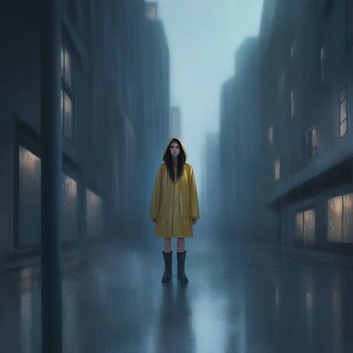 Girl in Yellow Raincoat on Rainy Street