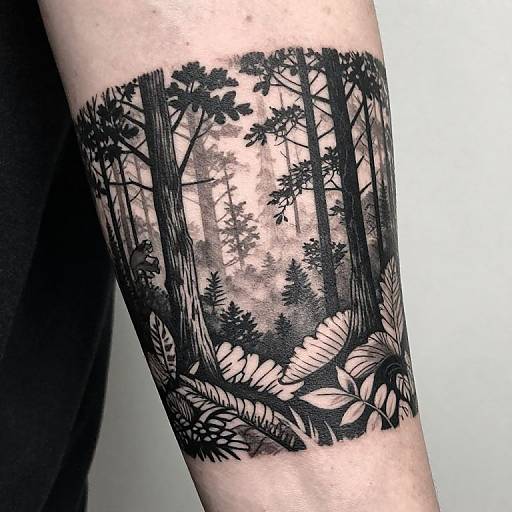 Bold Monochrome Forest Cuff Tattoo