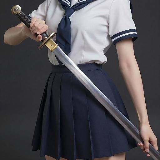 Detailed Serafuku Girl with Sword