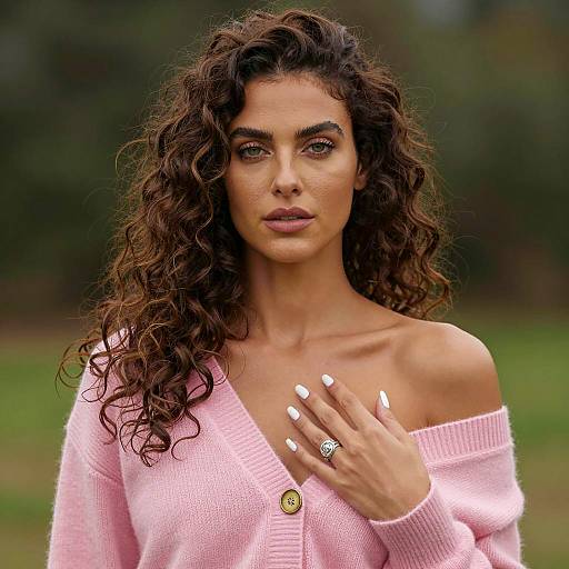 Elegant Woman in Pink Cardigan Portrait