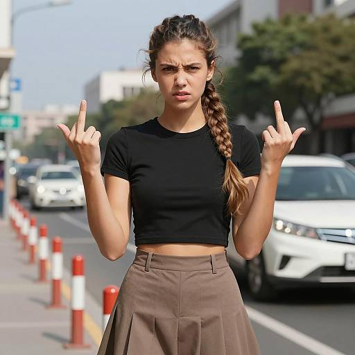 Confused Young Woman in City Street