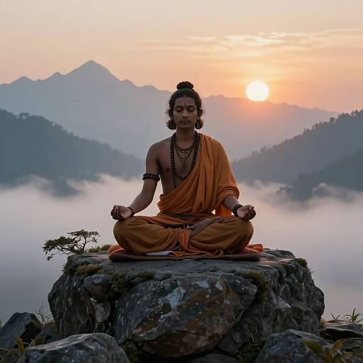 Indian Yogi Meditating in Himalayas