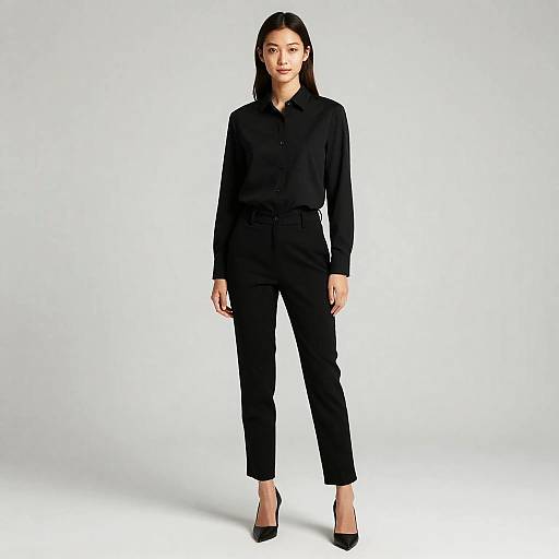 Woman in Black Uniform Pose