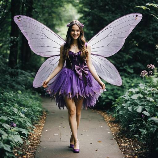 Woman in Purple Fairy Costume with Wings