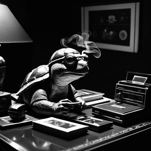Philosopher Turtle with Cassette Player in Noir Room