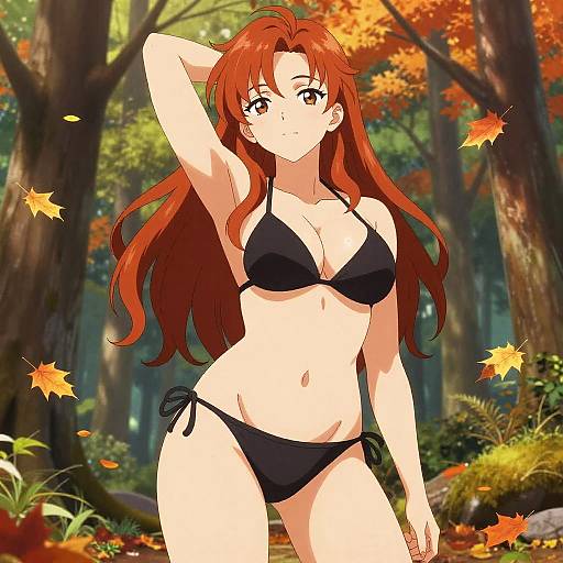 Seductive Anime Woman in Autumn Forest