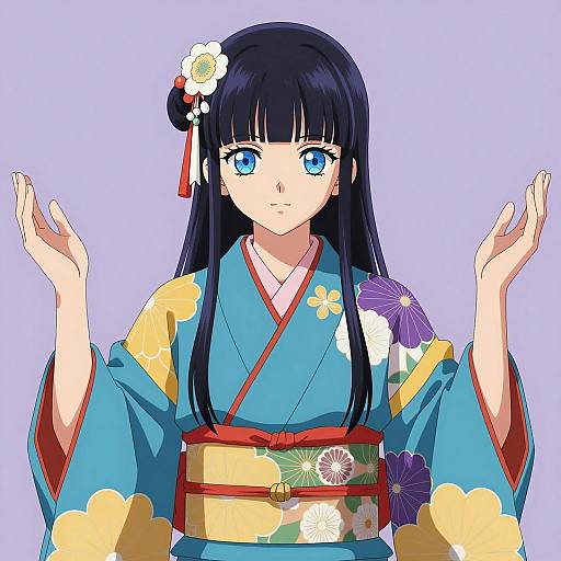 Colorful Anime Character in Kimono