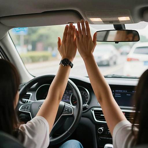 Joyful High-Five Through Sunroof