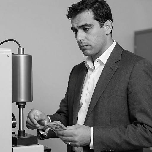 Serious Man with Cash and Machine