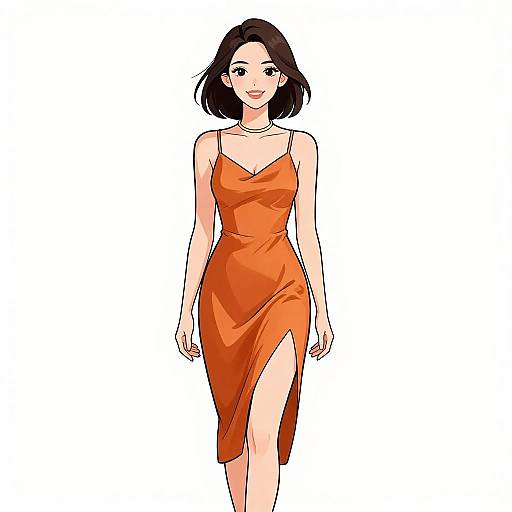 Smiling Woman in Minimalist Silk Dress