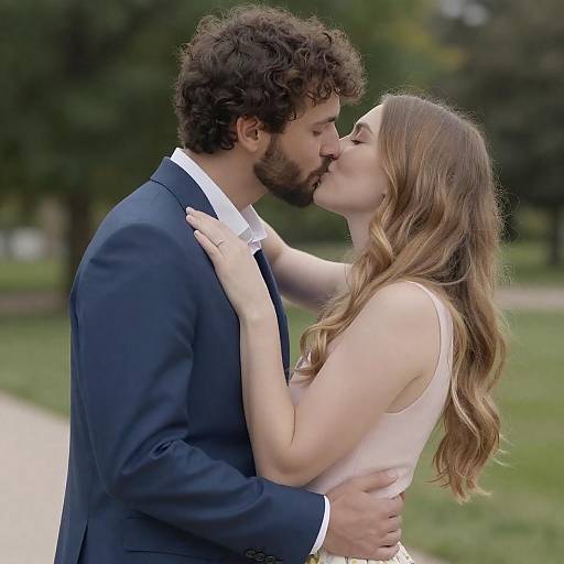 Romantic Outdoor Kiss Between Couple