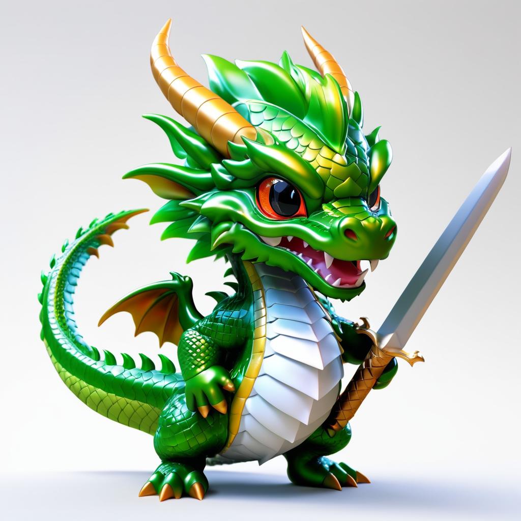 Chibi Dragon with Sword Pose Illustration