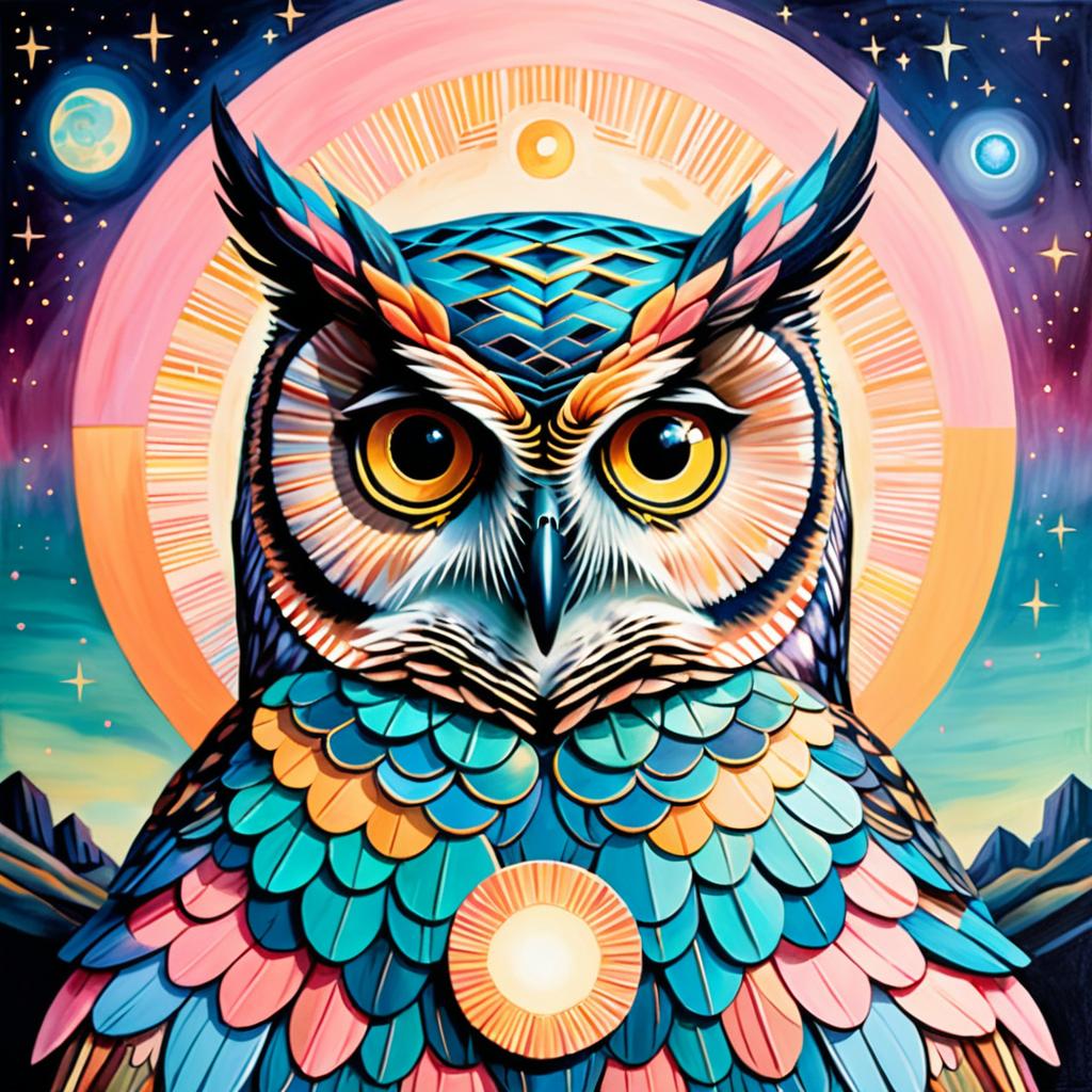 Surreal Owl Portrait with Celestial Eyes