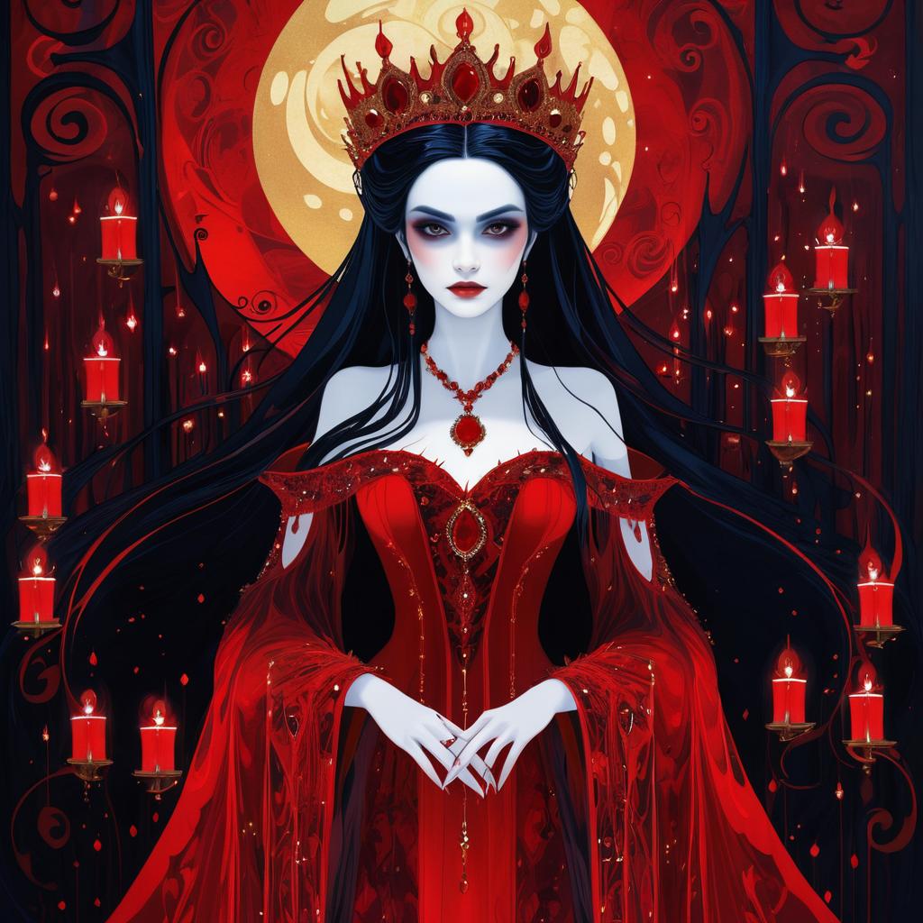 Seductive Vampire Queen in Gory Art Style