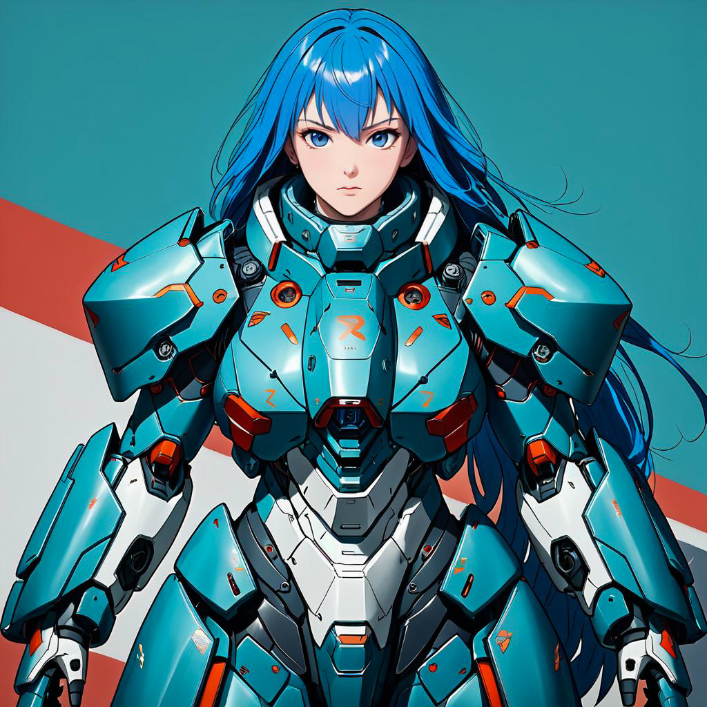 Fierce Blue-Haired Warrior in Battle Suit