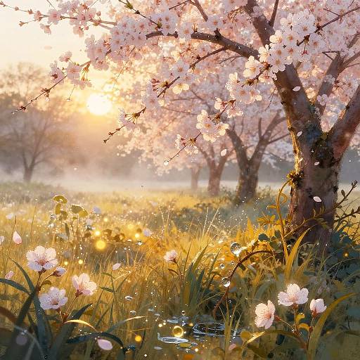 Vibrant Spring Meadow at Sunrise