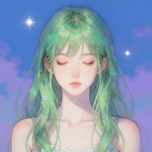 Dreamy Girl with Green Hair