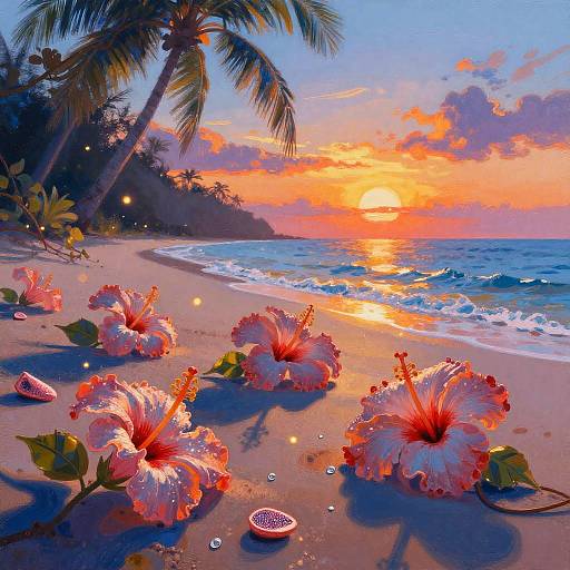Radiant Tropical Beach Sunset Fantasy