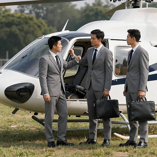 Businessmen Beside Helicopter