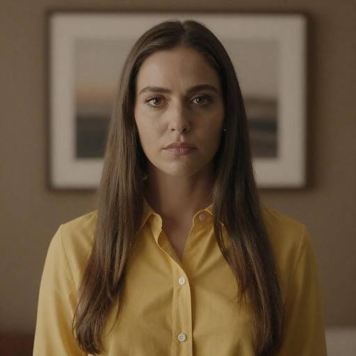 Serious Woman in Yellow Shirt Portrait