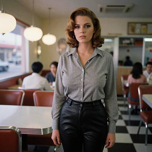 Confident Woman in Vintage Diner