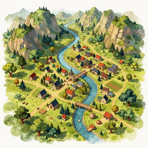 Fantasy DnD Village Map in Valley